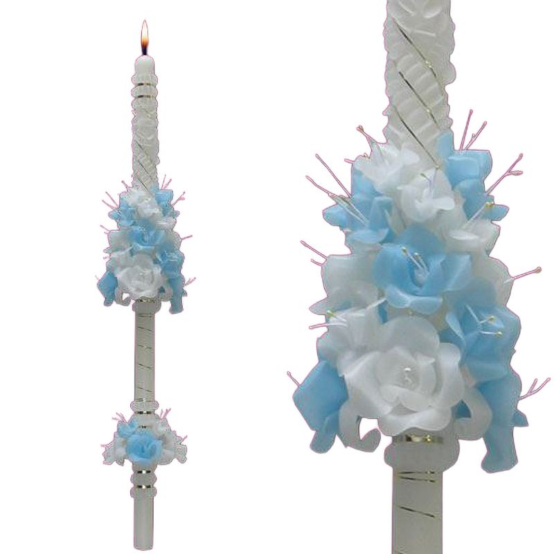 Cirio decorado con flores modelo 024 - 60 cm - Color a elegir