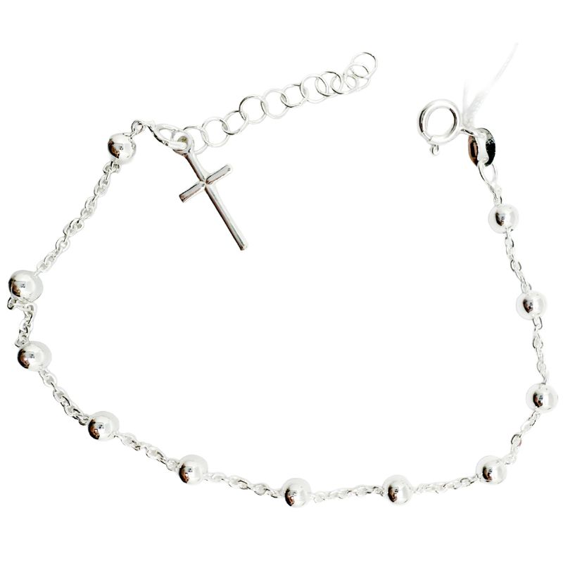 Pulsera denario de plata bolas 4 mm - 20 cm