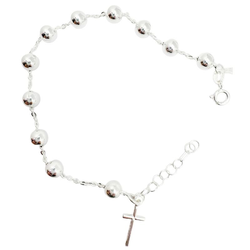 Pulsera denario de plata bolas 6 mm - 19 cm