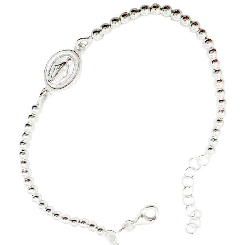 Pulsera de plata con bolitas 3 mm - Medalla Milagrosa - 18 cm
