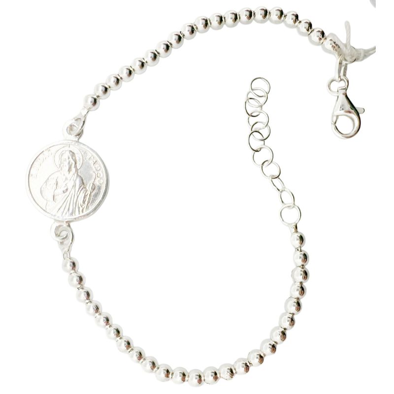 Pulsera de plata de ley bolas 3 mm con medalla de San Judas - 20 cm