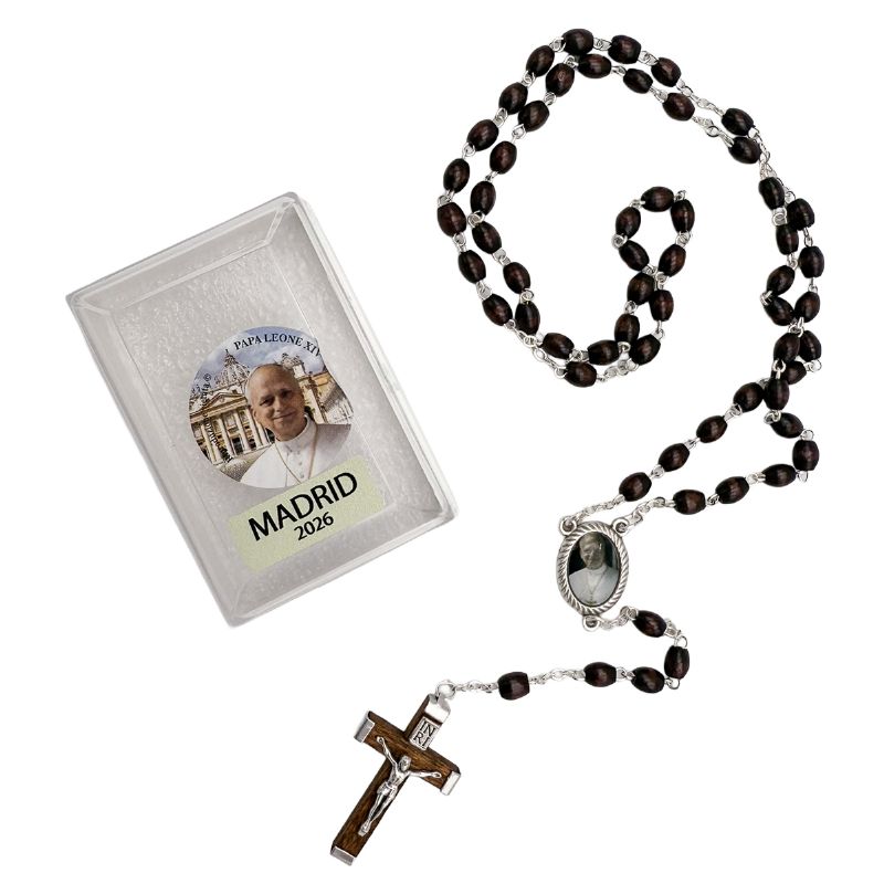 Rosario de madera ovalada oscura Papa Le�n XIV - 6 x 5 mm