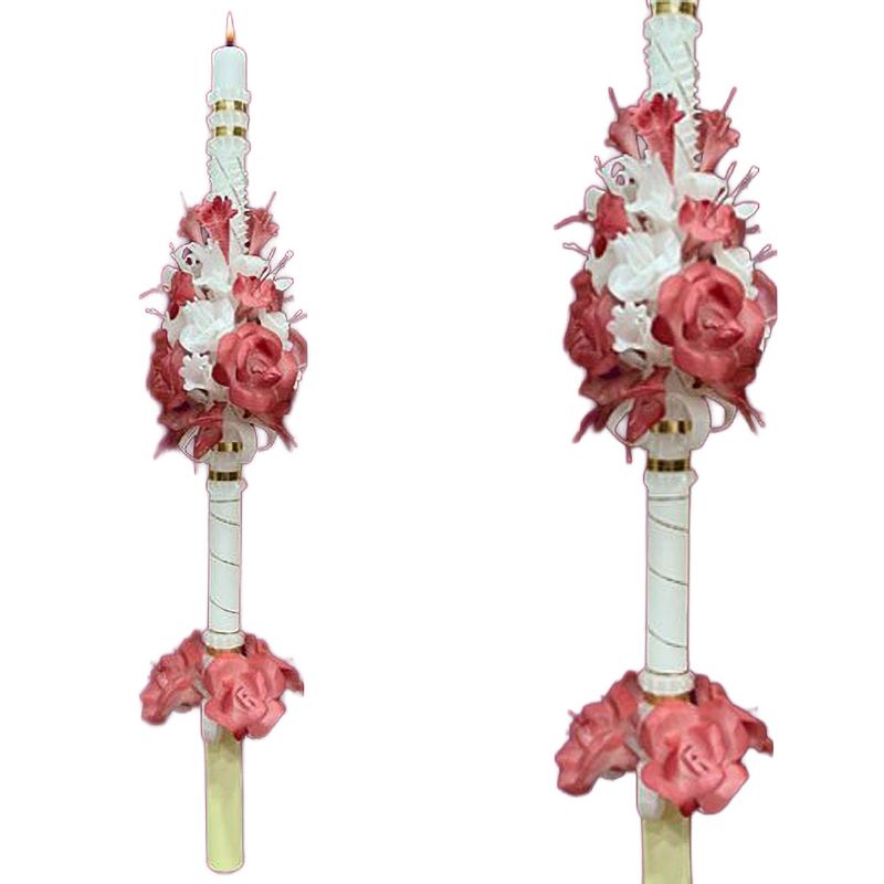 Cirio decorado con flores modelo 093 - 60 cm - Color a elegir