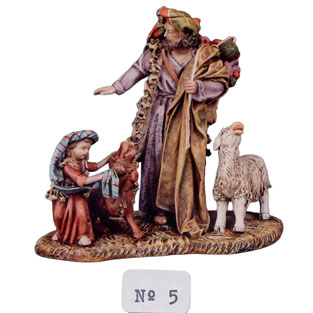 Pastor con cesto y nio con perro