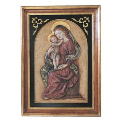 Bajorrelieve Virgen con Nio en alabastro mol...