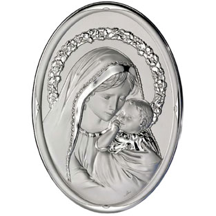 Icono Virgen con Nio en plata de ley sobre t...