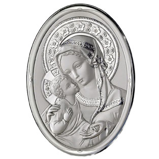 Icono Virgen con Nio en plata de ley sobre t...
