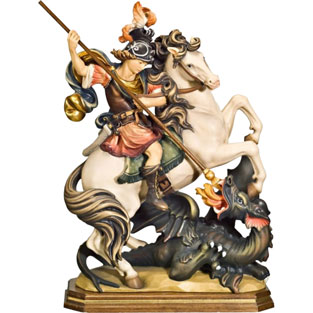 Imagen de San Jorge a caballo en talla de mad...