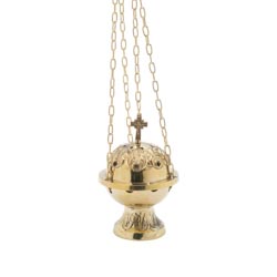Incensario dorado con cruz superior y ornamen...