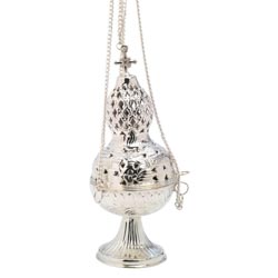 Incensario plateado con ornamentacin floral ...