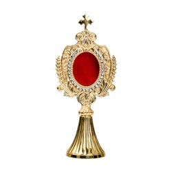 Relicario de mesa ovalado con corona de piedr...
