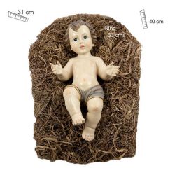 Nio jesus en cuna paja 33 cm