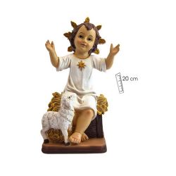 Nio jesus sentado con oveja 20 cm