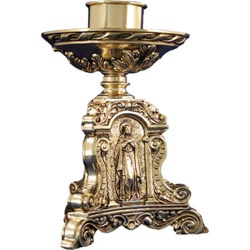 Candelero clsico de altar en metal dorado co...