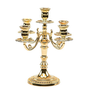 Candelabro clsico de 5 brazos en metal dorad...