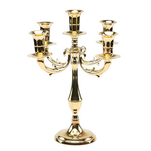 Candelabro clsico de 5 brazos en metal dorad...