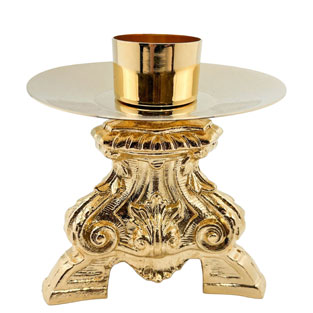 Candelero barroco en metal dorado con plato d...