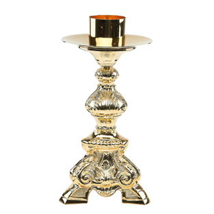 Candelero de altar barroco en metal dorado de...