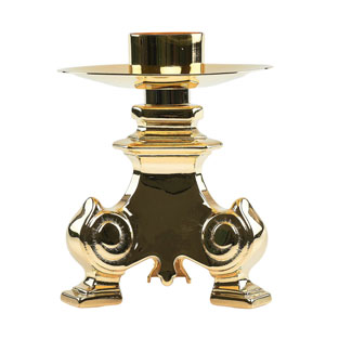 Candelero de base barroca en metal dorado con...