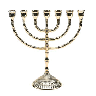 Candelabro hebreo de 7 brazos en metal dorado...
