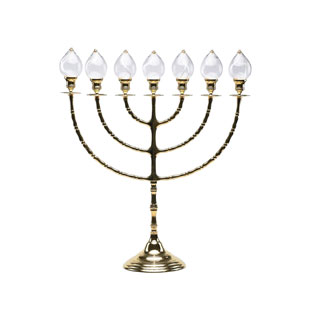 Candelabro hebreo de 7 brazos en metal dorado...