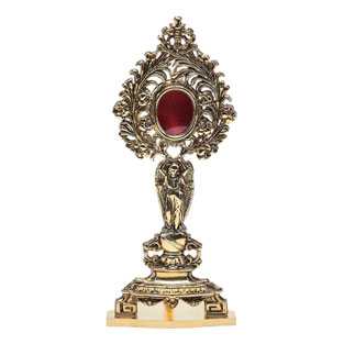 Relicario de mesa en bronce dorado con corona...