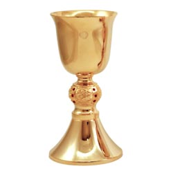 Cliz dorado con nudo ornamentado y piedras r...