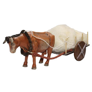 Buey con carro de barro para beln de 14 cm -...