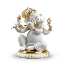 Ganesha con bansuri (re-deco dorado)