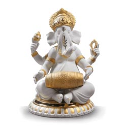 Ganesha con mridangam (re-deco dorado)