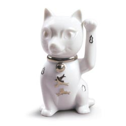 Maneki neko (blanco-plata)