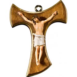 Cristo pisa en cruz de tau en talla de madera...