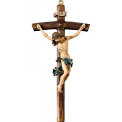 Cristo barroco en cruz arqueada en talla de m...