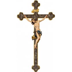 Cristo barroco en cruz barroca en talla de ma...