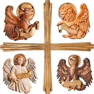 Smbolos de los 4 evangelistas con cruz en ta...