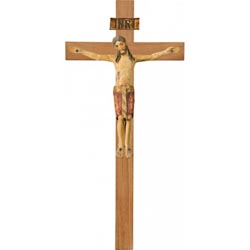 Cristo romnico en cruz de roble simple ancha...