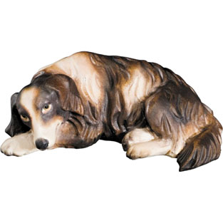 Perro tumbado en talla de madera de val Garde...