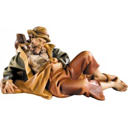 Pastor tumbado en talla de madera de val Gardena