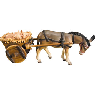 Burro con carro y cerdos en talla de madera d...