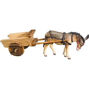 Burro con carro vaco en talla de madera de v...