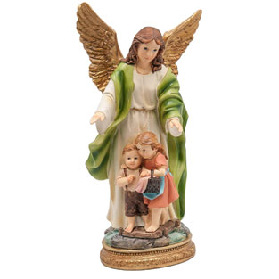 Angel de la guarda en resina policromada