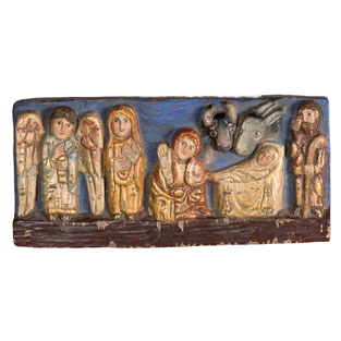 Retablo del Nacimiento en talla de madera pol...
