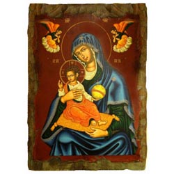 Icono virgen con nio pintada sobre madera