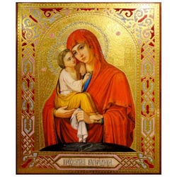 Icono virgen con nio pintado sobre madera