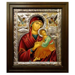 Icono virgen perpetuo socorro pintado sobre m...