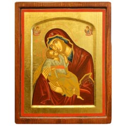 Icono virgen con nio pintado sobre madera