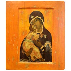 Icono virgen con nio pintado sobre madera