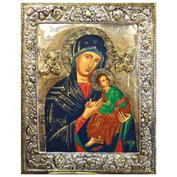 Icono virgen perpetuo socorro pintado sobre m...