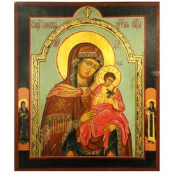 Icono virgen con nio pintado sobre madera