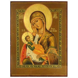 Icono virgen con nio pintado sobre madera